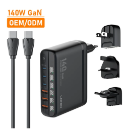 A6140C   Cargador de Pared 140W  GaN  Carga Rpida  3 USB A + 3 USB C  LDNIO