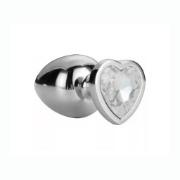 Plug Anal Grande Metlico Joya Corazn   Blanco  Adultos