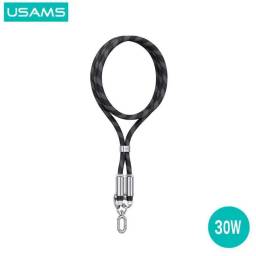 SJ746 Correa para Cuello + Cable de Datos USB C a Lightning   30W  1.2M  Negro  USAMS