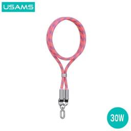 SJ746 Correa para Cuello + Cable de Datos USB C a Lightning   30W  1.2M  Rosado  USAMS