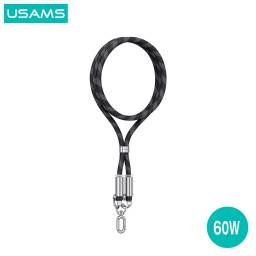 SJ745 Correa para Cuello + Cable de Datos USB C a Tipo C   60W  1.2M  Negro  USAMS