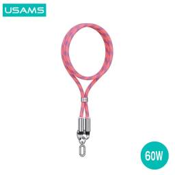 SJ745 Correa para Cuello + Cable de Datos USB C a Tipo C   60W  1.2M  Rosado  USAMS