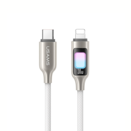 SJ749   Cable de Datos Transparente  USB C a Lightinig  1.2M  CLuces  Blanco  USAMS