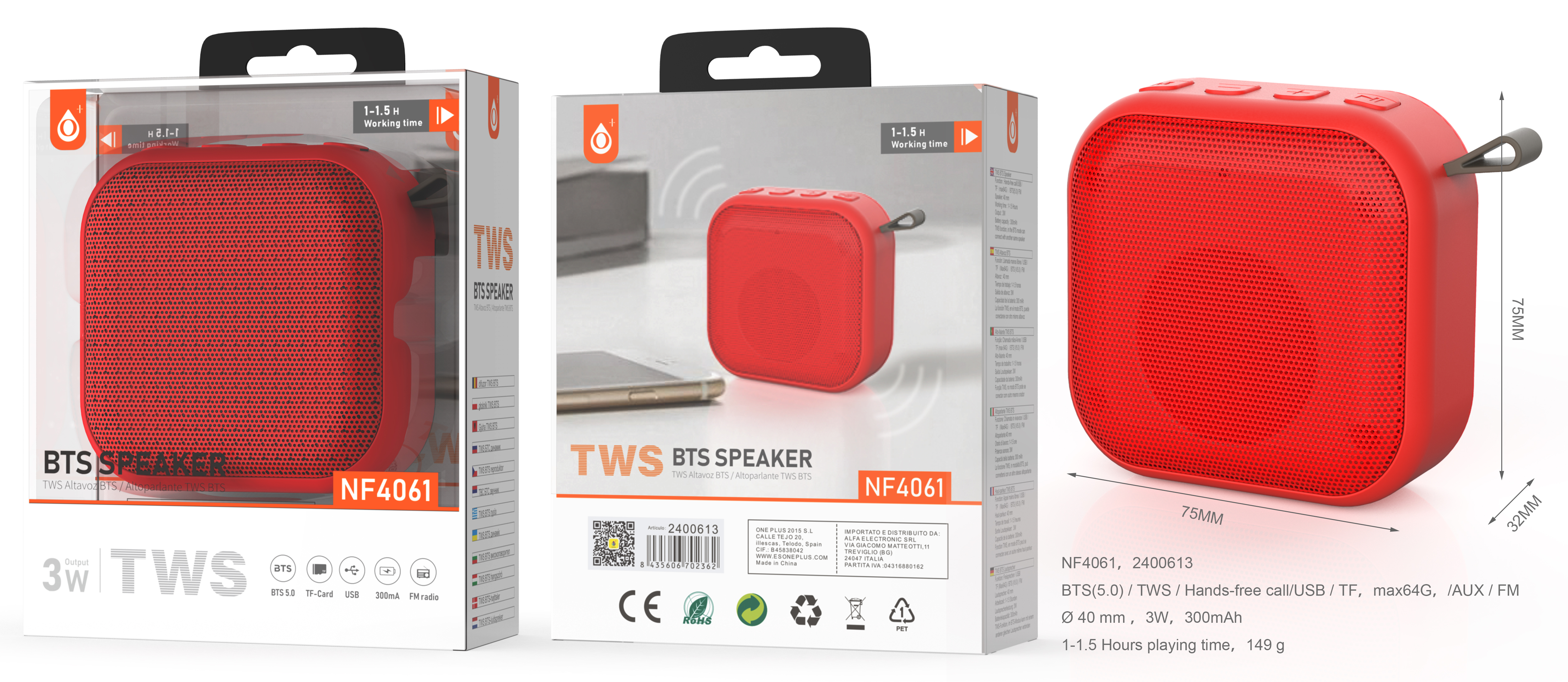 Parlante Bluetooth Premium Redondo 3w - Entrada Microsd - Batería 300ma  Color Rojo - Global Electronics (caja X 100)