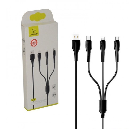 Sj374 Cable De Carga U38 3 En 1 66w Usb Micro Tipo C Lightning 1m Negro Usams 3124