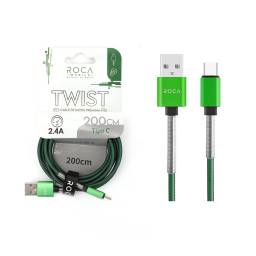 Cable de Datos ROCA   TWIST  USB A a Tipo C  200cm  2A  Verde